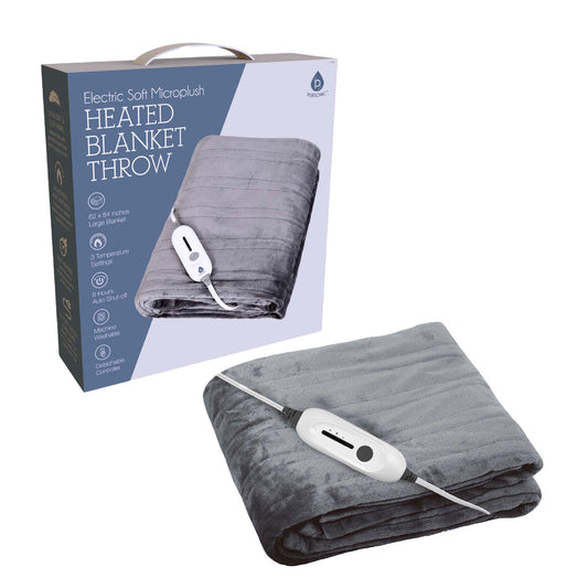 Electric Soft Microplush Heated Blanket Throw – 62x84 Inches, Fast Heating with 3 Temperature Settings