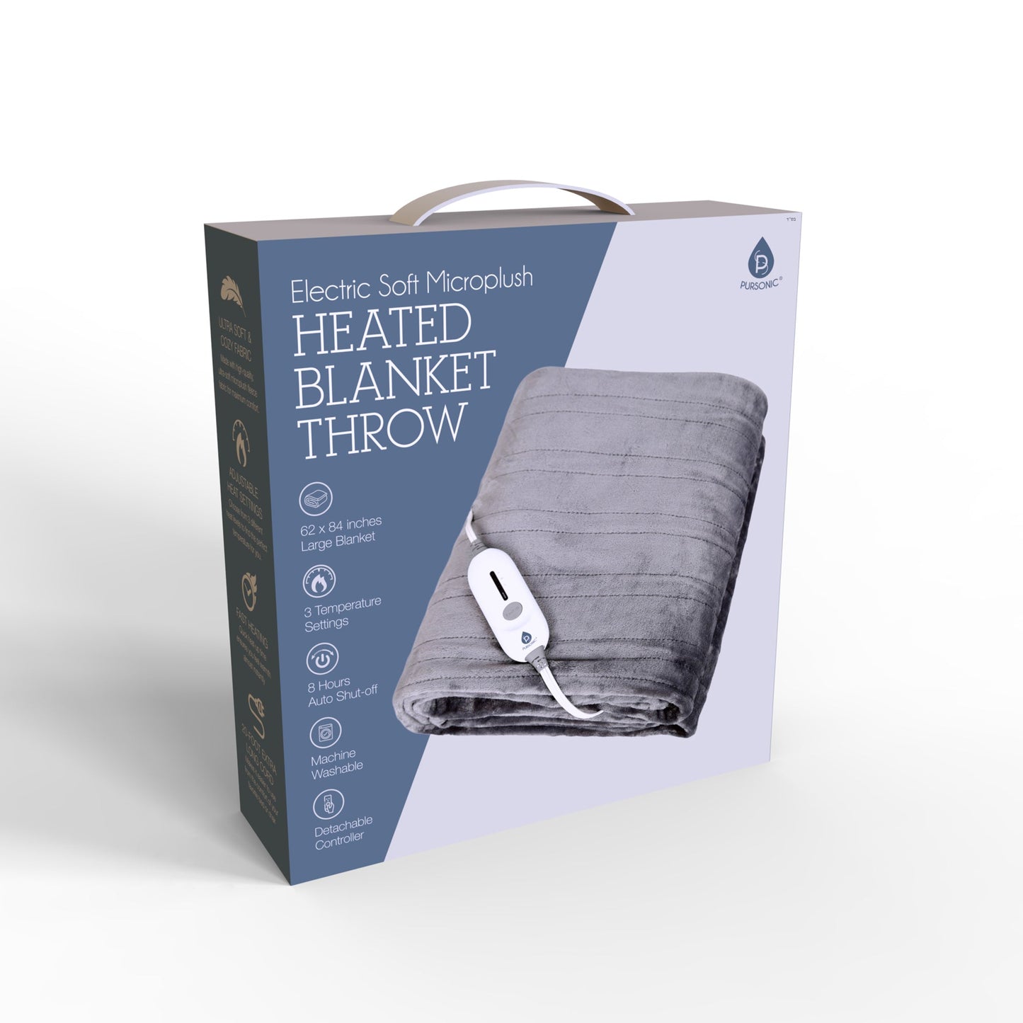 Electric Soft Microplush Heated Blanket Throw – 62x84 Inches, Fast Heating with 3 Temperature Settings